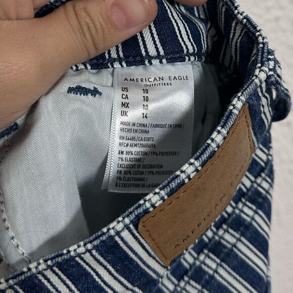 American Eagle Ne(x)t Level Stretch Hi Rise Shortie Striped Denim Shorts size 10 - Picture 5 of 5